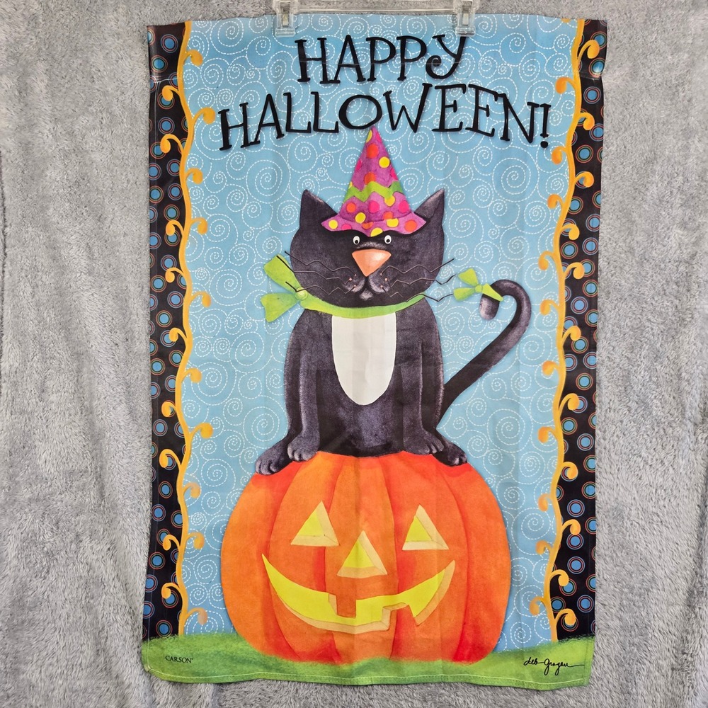Carson Deb Grogan Halloween Garden Flag Black Cat Pumpkin Large 28x40 Outdoor
